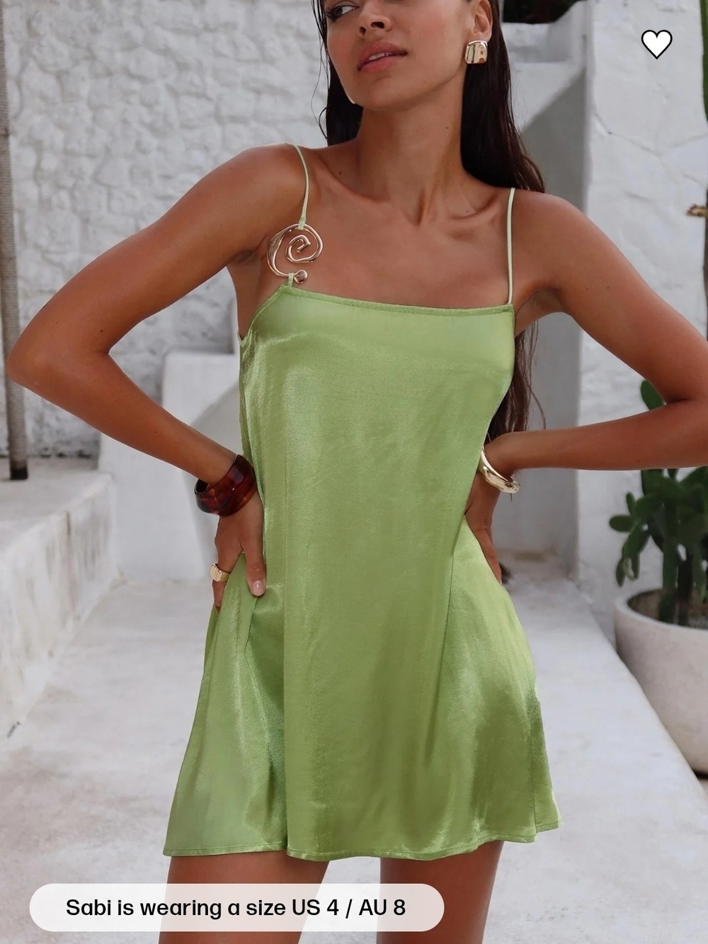 Princess Polly Green Satin Mini Dress Gold Ring Detail Sz 4